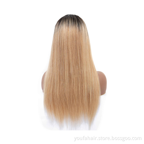 Youfa 12A Brazilian Virgin Hair Ombre Color 1b/27 13x4 HD Lace Wig Pre-Plucked Cuticle Aligned Raw Hair Transparent Lace Wigs